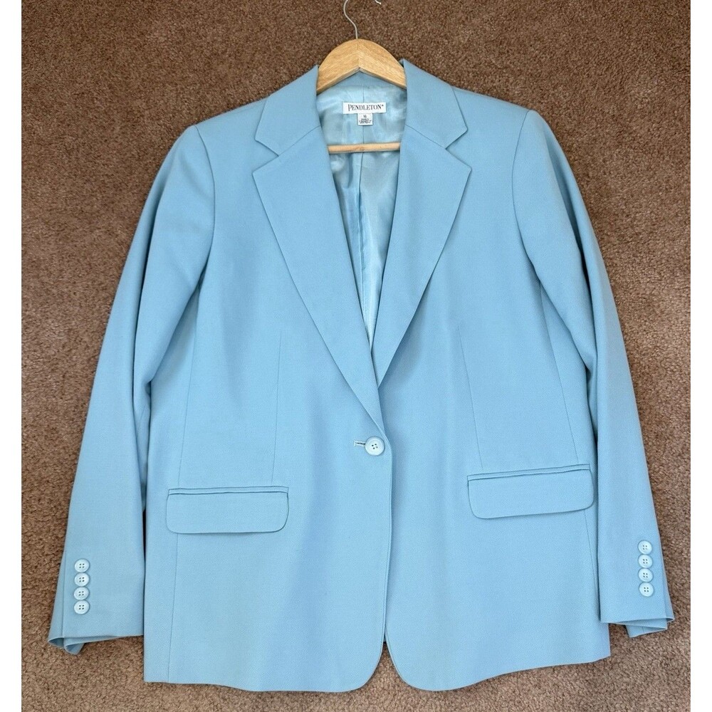 Vintage Pendleton 100% Virgin Wool Blazer Womens 16 Teal Blue Y2K Career Jacket